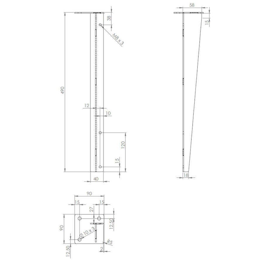 Steunenset Gecoat tbv Palermo 80-120 cm Zwart