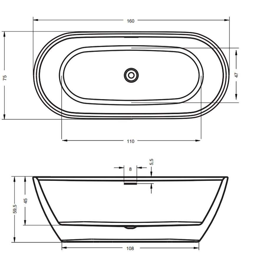 Bad Vrijstaand Riho Inspire 160x75 cm Acryl Hoogglans Wit