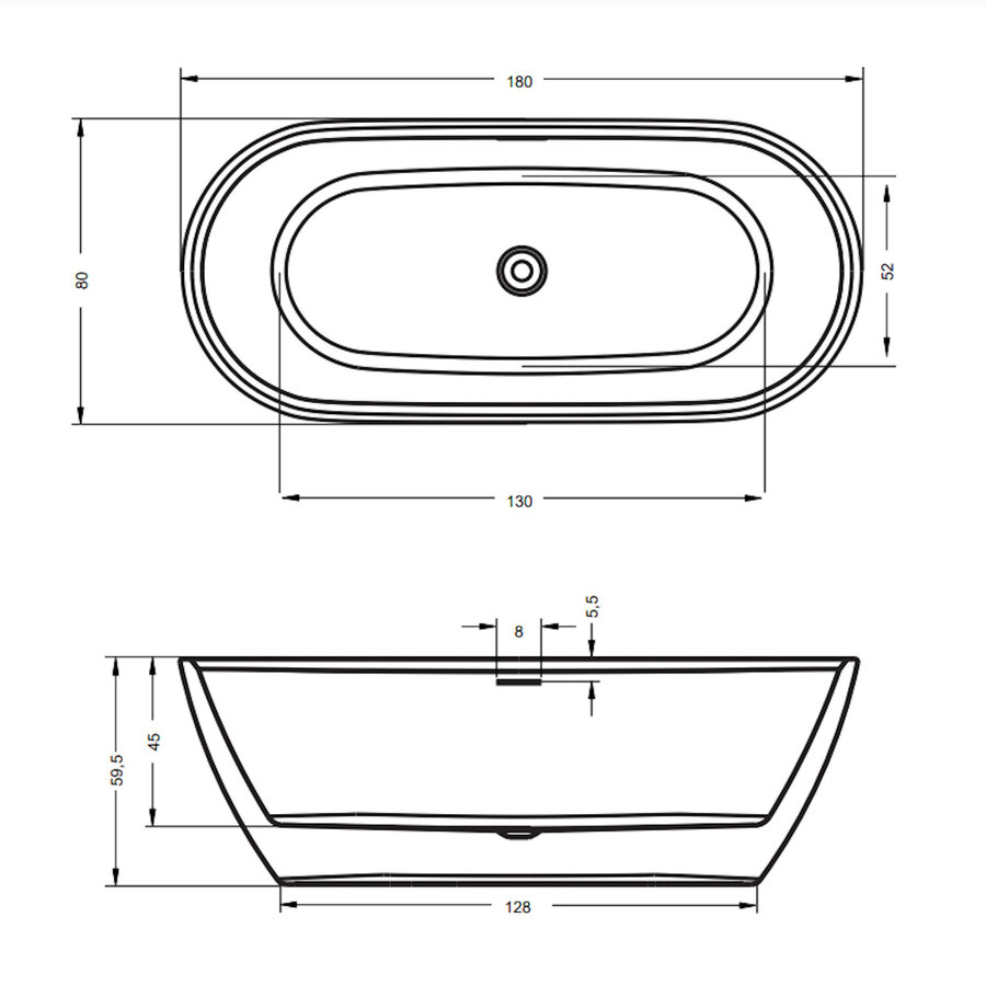 Bad Vrijstaand Riho Inspire 180x80 cm Acryl Hoogglans Wit