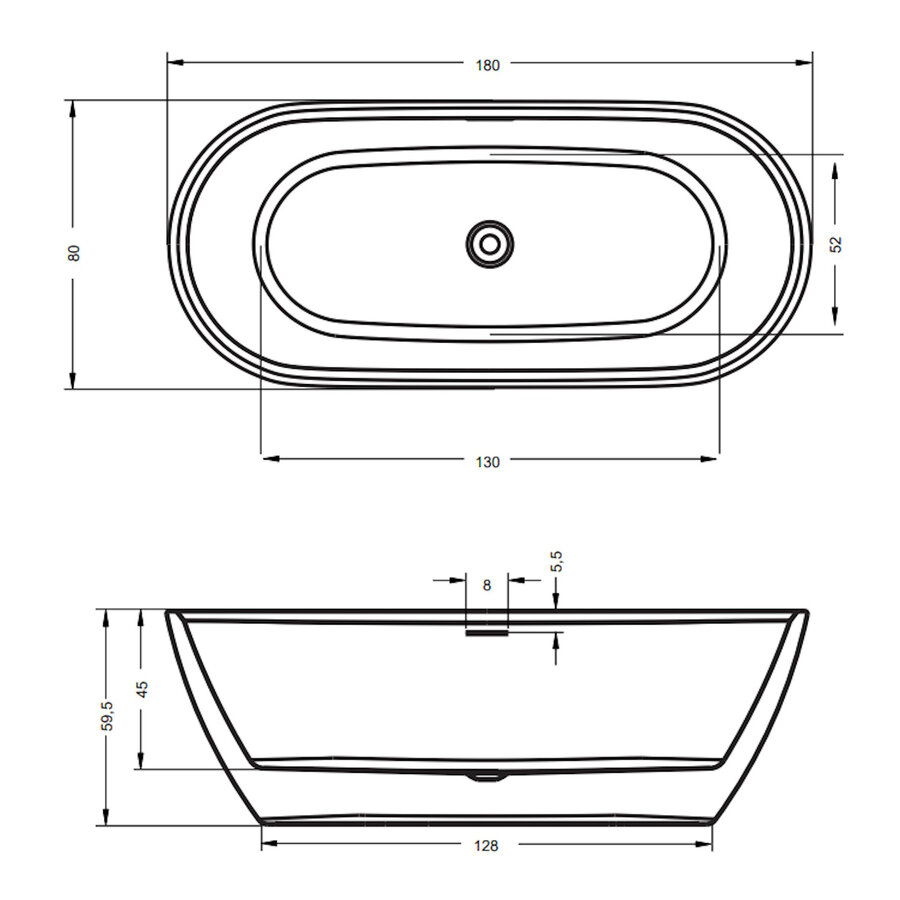 Bad Vrijstaand Riho Inspire 180x80 cm Acryl Velvet Zwart