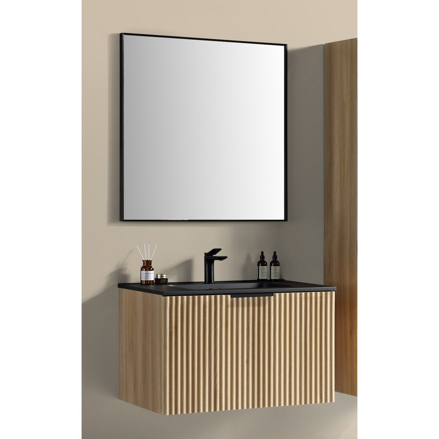 Badkamermeubelset BWS Bella 100 Cm Naturel Eik Mat Zwart