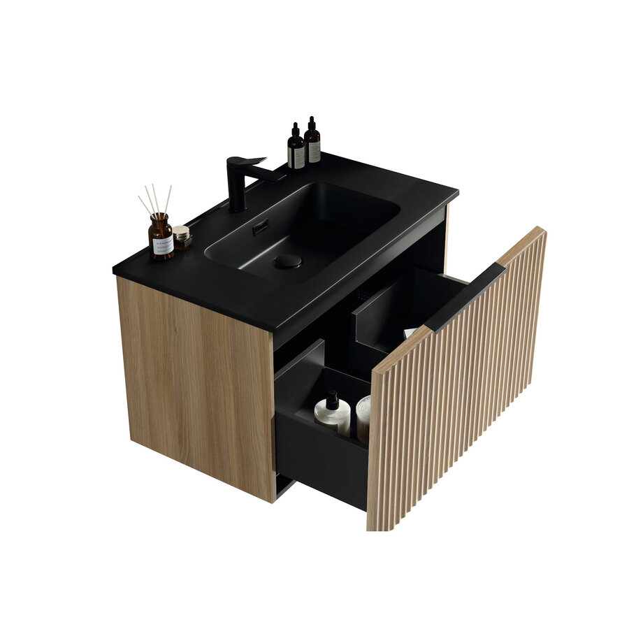 Badkamermeubelset BWS Bella 80 Cm Naturel Eik Mat Zwart