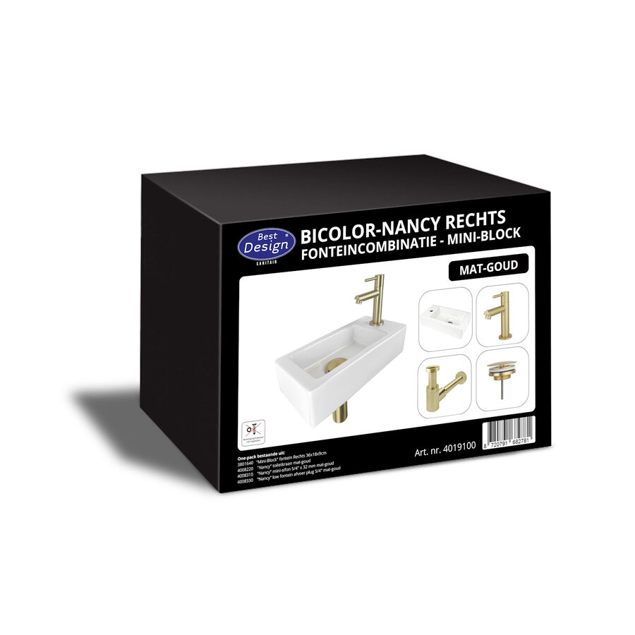 Fonteinpack Best Design Nancy Mini Block Rechts Mat Goud