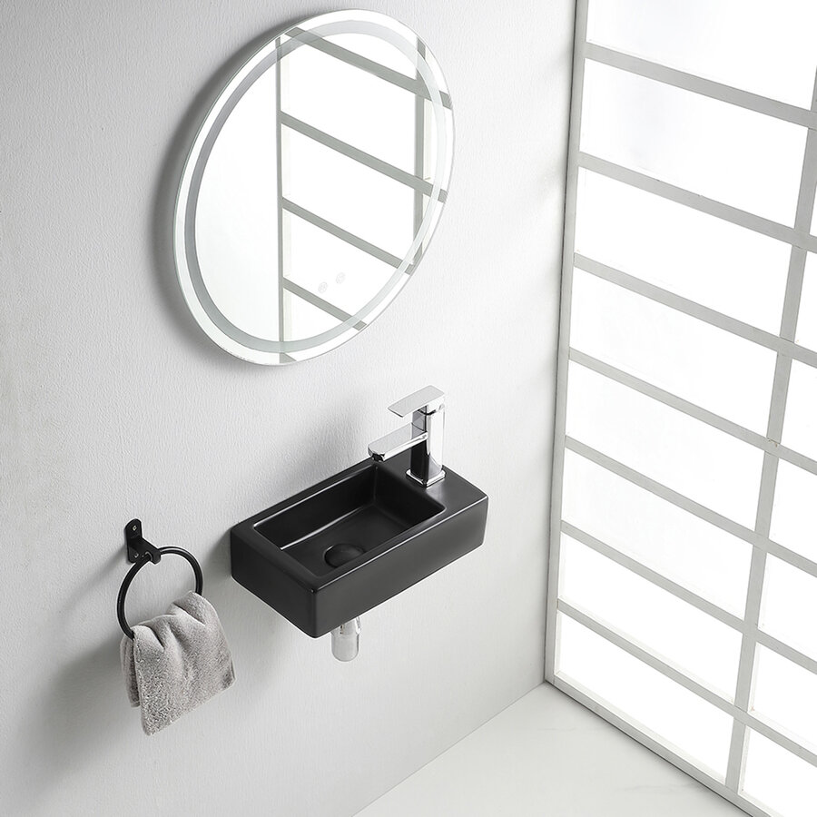 Fontein BWS Blong 40x22 Kraangat Rechts Mat Zwart