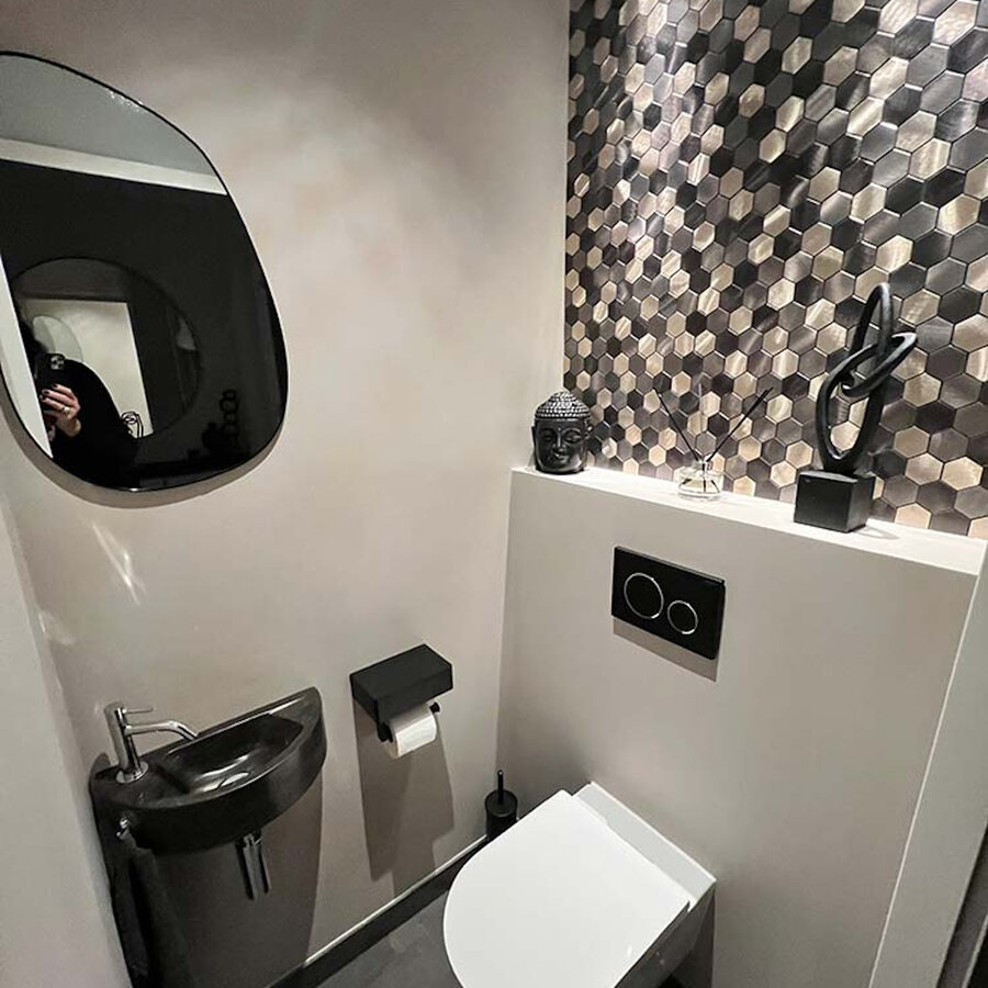 Mozaïek Isodeco Steenstrip Hexagon Zelfklevend 30.5x30.5 cm Cobalt Antraciet Goud (Prijs Per Stuk)