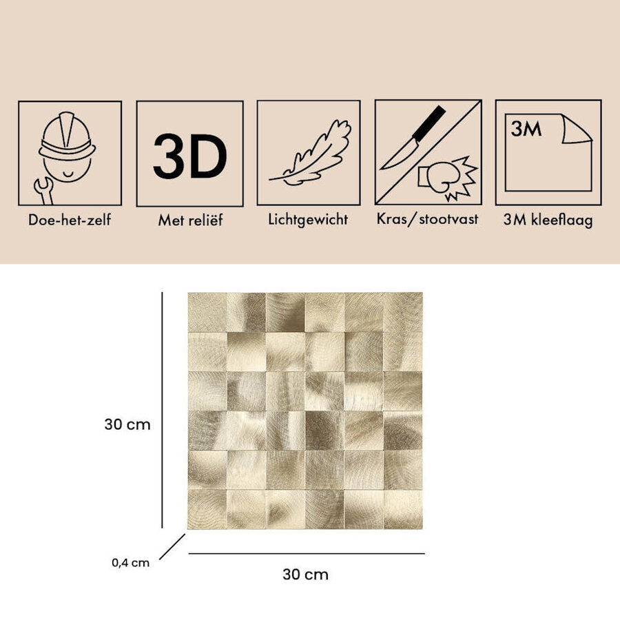 Mozaïek Isodeco Steenstrip Vierkant Zelfklevend 30.6x30.6 cm Brushed Gunmetal (Prijs Per Stuk)