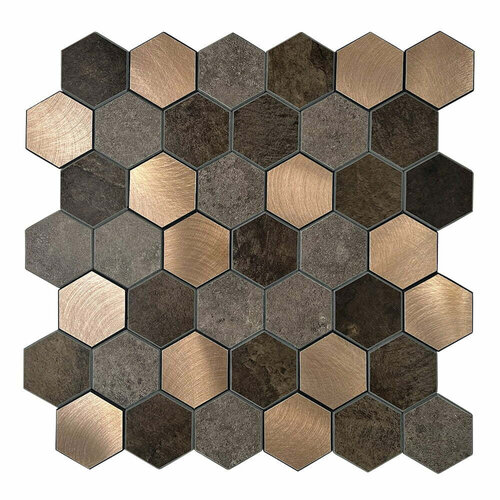 Mozaïek Isodeco Steenstrip Hexagon V-Groef Zelfklevend 28.8x29.2 cm Koper (Prijs Per Stuk) 