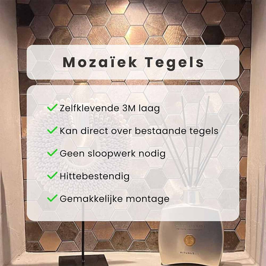 Mozaïek Isodeco Steenstrip Hexagon V-Groef Zelfklevend 28.8x29.2 cm Koper (Prijs Per Stuk)
