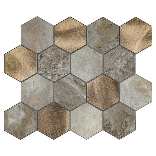 Mozaïek Isodeco Steenstrip Hexagon Zelfklevend 25.0x29.0 cm Beige Large (Prijs Per Stuk) 