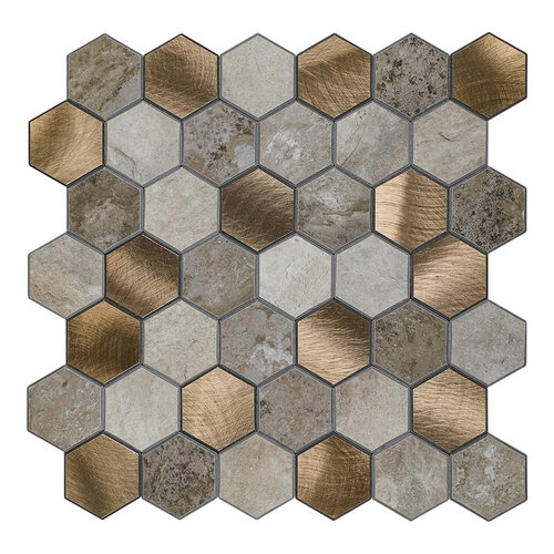 Mozaïek Isodeco Steenstrip Hexagon Zelfklevend 28.0x29.0 cm Medium Beige (Prijs Per Stuk) 