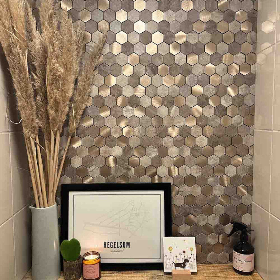 Mozaïek Isodeco Steenstrip Hexagon Zelfklevend 28.0x29.0 cm Medium Beige (Prijs Per Stuk)