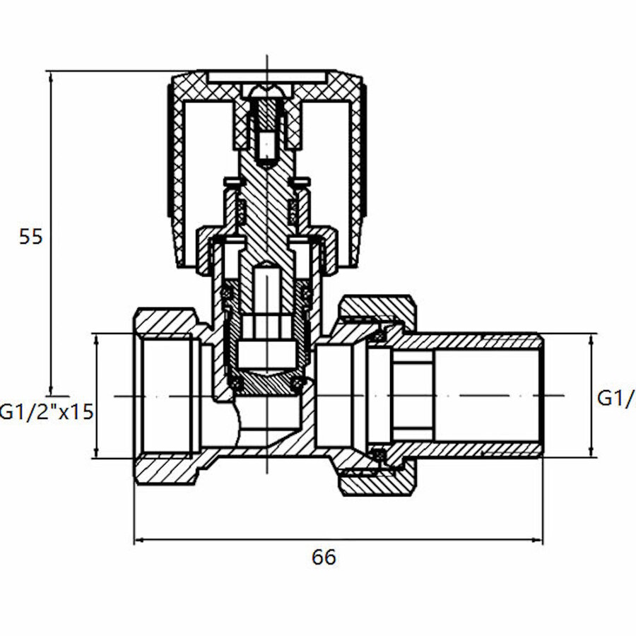 Thermostatisch Radiatorventiel Riko 1/2"x15 mm met Adaptor Recht Vernikkeld Mat Zwart