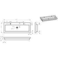 Wastafel Aquasplash Stone 120x46 cm met 2 Kraangaten Hardsteen Zwart