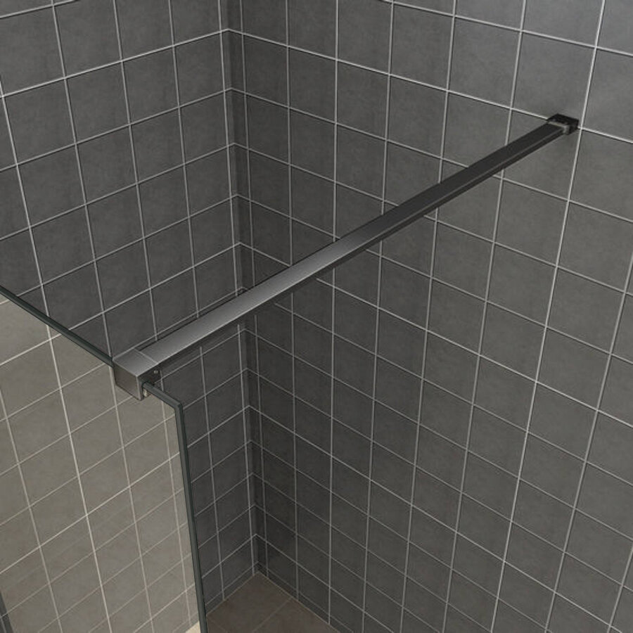 AQS Inloopdouche Pro Line Rookglas 8mm Nano Coating Mat Zwart Profiel en Stang (ALLE MATEN)