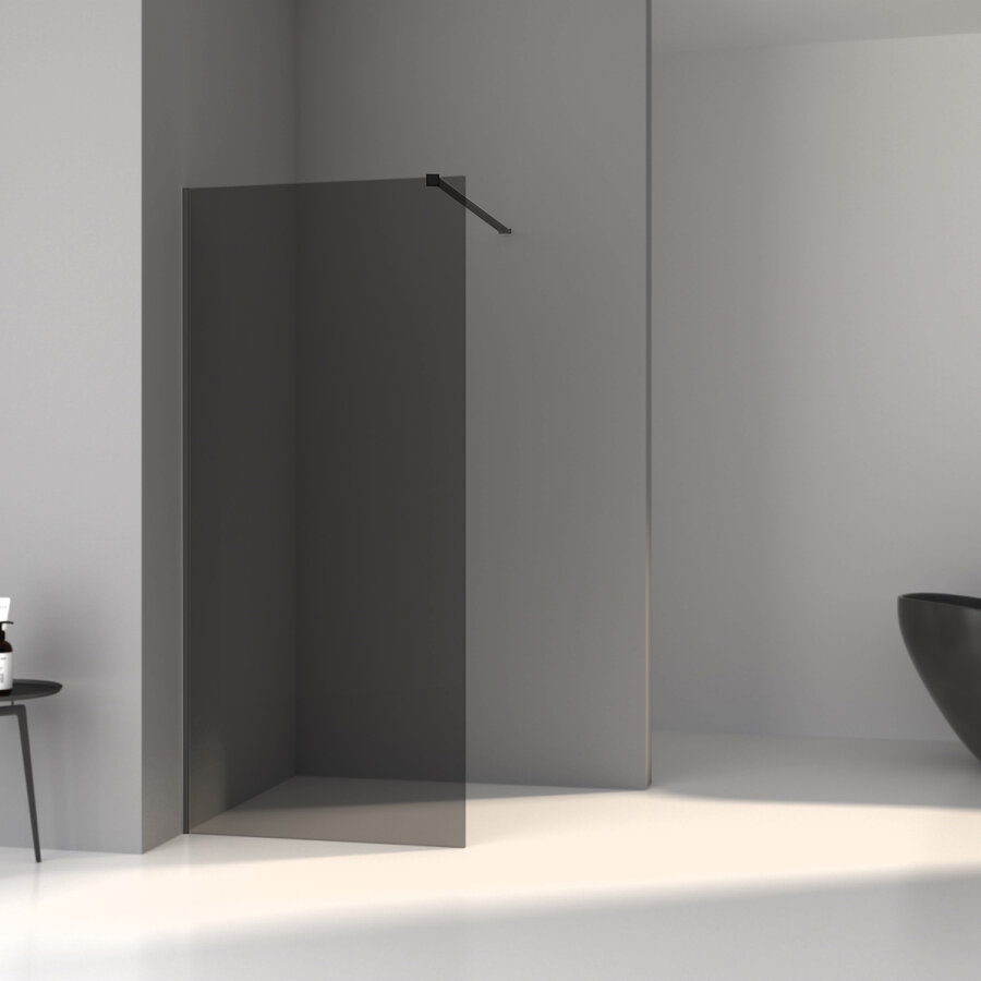 AQS Inloopdouche Pro Line Rookglas 8mm Nano Coating Mat Zwart Profiel en Stang (ALLE MATEN)