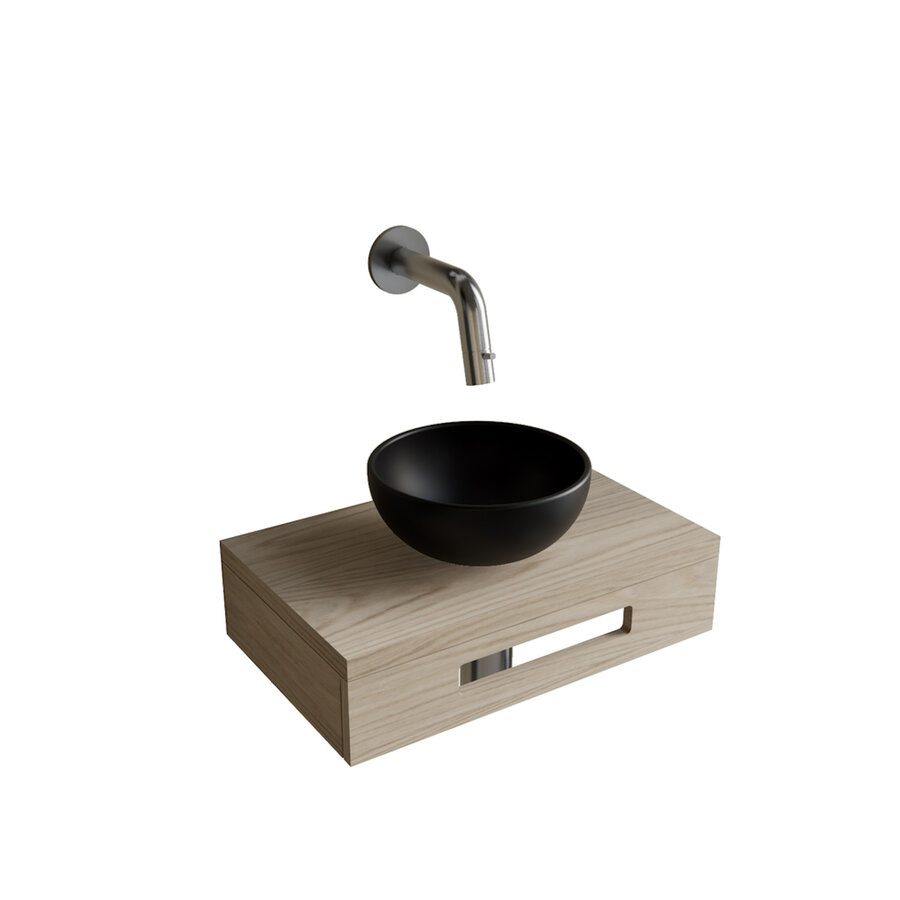 Complete Fonteinset BWS Hold Met Handoekhouder Waskom Mat Zwart En fonteinkraan Chroom