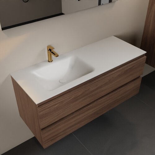 MONDIAZ AIVY 120cm badmeubel Mocha, wastafel Talc solid surface links 1 kraangat (AI-351631TALC-SI - AI-M120MOLI) 