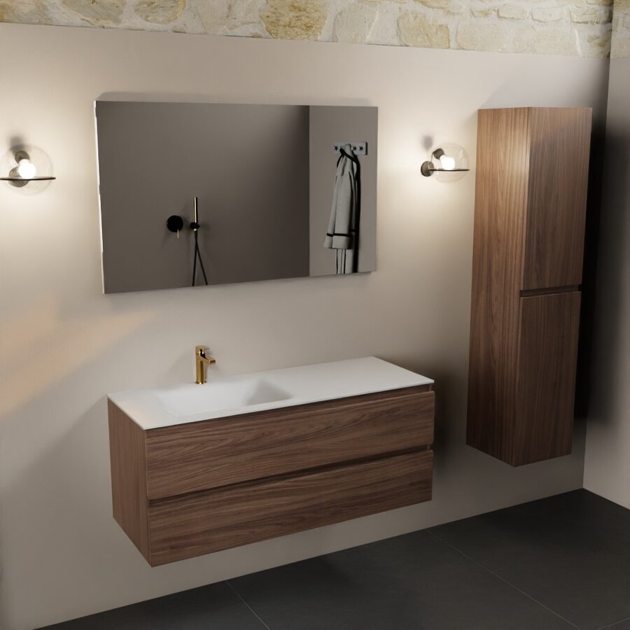 MONDIAZ AIVY 120cm badmeubel Mocha, wastafel Talc solid surface links 1 kraangat (AI-351631TALC-SI - AI-M120MOLI)
