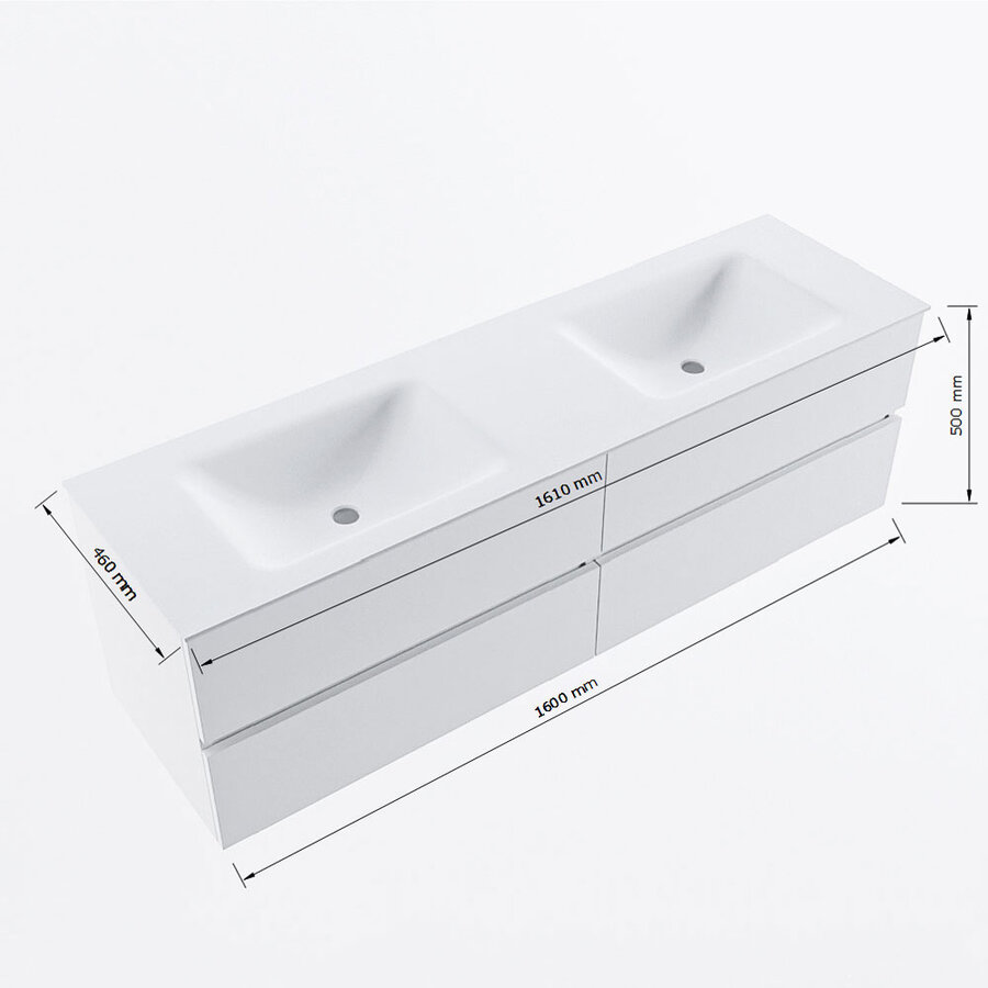 MONDIAZ VICA 160cm badmeubel onderkast Washed Oak 4 lades. Wastafel CLOUD dubbel 2 kraangaten, kleur Talc.