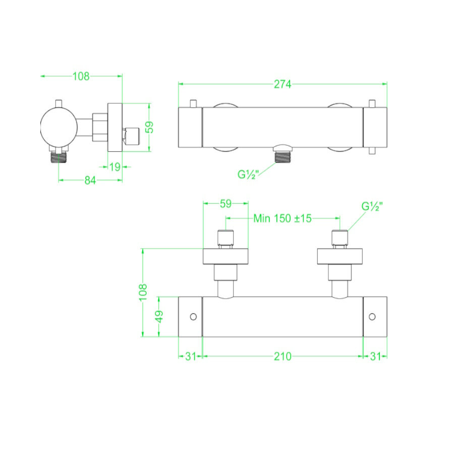 Douchethermostaatkraan IVY Concord Opbouw Cooltouch RVS316 Geborsteld Carbon Black PVD