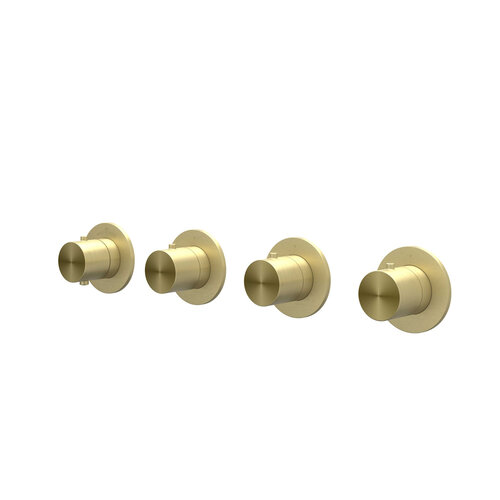 Afbouwdeel IVY Concord Inbouwthermostaat 3 Stopkranen Symmetry Met Ronde Rozetten RVS316 Geborsteld Mat Goud PVD 