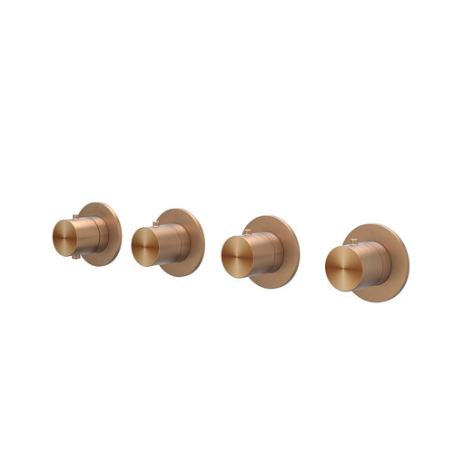Afbouwdeel IVY Concord Inbouwthermostaat 3 Stopkranen Symmetry Met Ronde Rozetten RVS316 Geborsteld Mat Koper PVD 