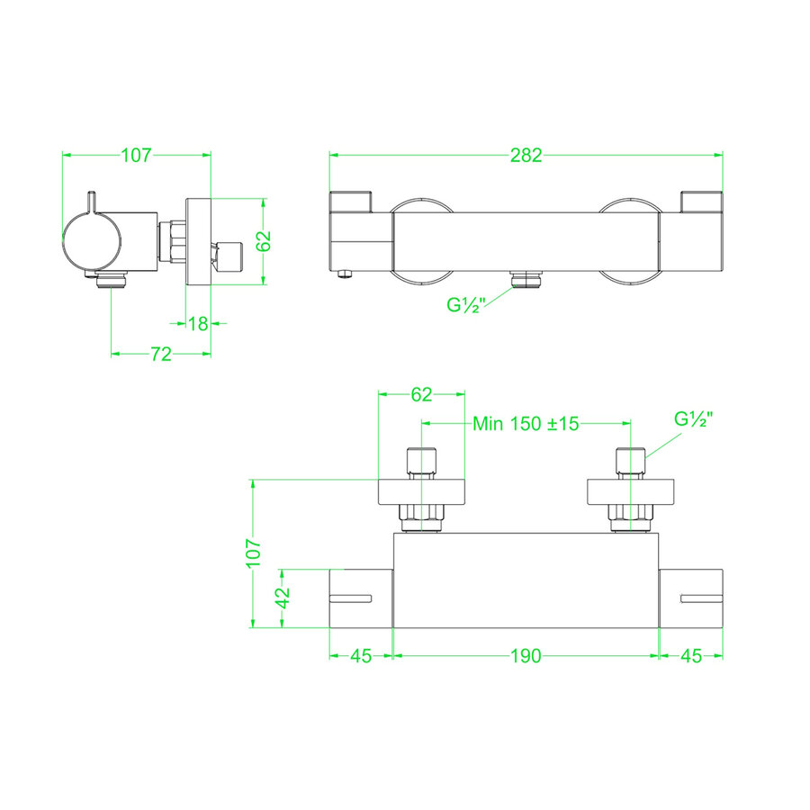 Douchethermostaatkraan IVY Pact Opbouw Cooltouch Zwart Chroom PVD