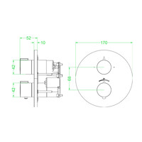 Afbouwdeel IVY Pact Inbouwthermostaat 3-Weg Stop-Omstel Met Rond Rozet Geborsteld Metal Black PVD