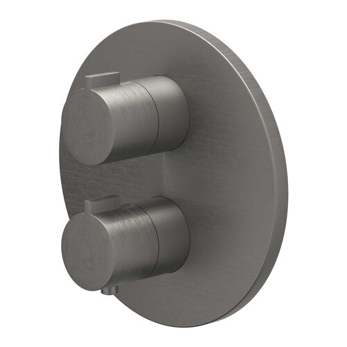 Afbouwdeel IVY Pact Inbouwthermostaat Stop-Omstel Met Rond Rozet Geborsteld Metal Black PVD 
