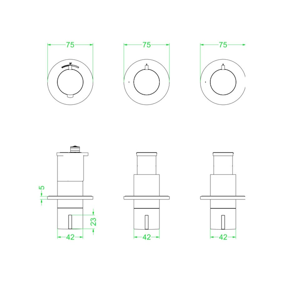 Afbouwdeel IVY Pact Inbouwthermostaat 2 Stopkranen Symmetry Met Ronde Rozetten Mat Zwart PED