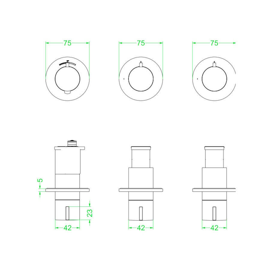 Afbouwdeel IVY Pact Inbouwthermostaat 2 Stopkranen Symmetry Met Ronde Rozetten Geborsteld Nickel PVD