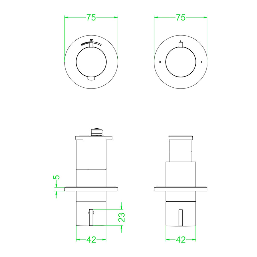 Afbouwdeel IVY Pact Inbouwthermostaat 2-weg Stop-Omstel Met Rond Rozet Zwart Chroom PVD