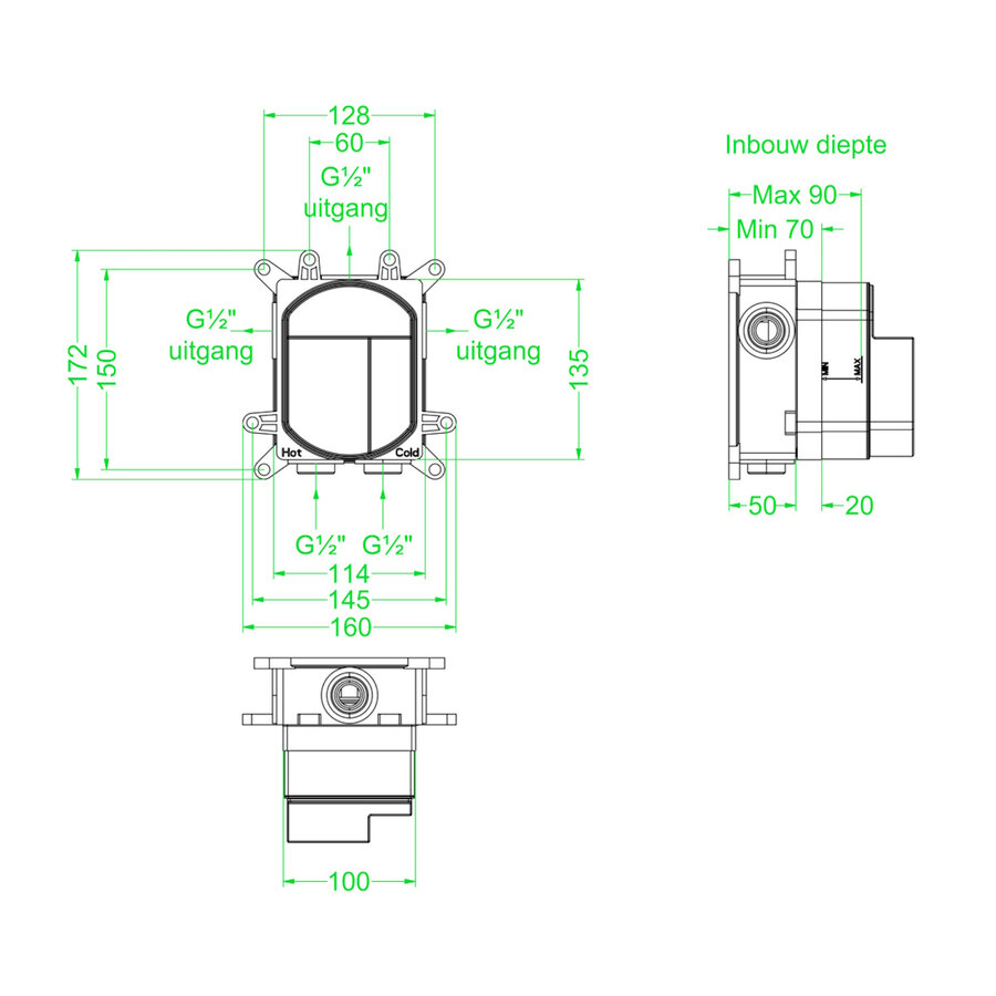 Inbouwbox IVY tbv Inbouw Thermostaat 1 Stopkraan Donker Blauw
