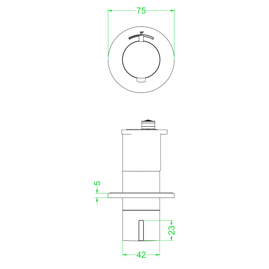 Afbouwdeel IVY Pact Inbouwthermostaat Symmetry Met Rond Rozet Mat Zwart PED