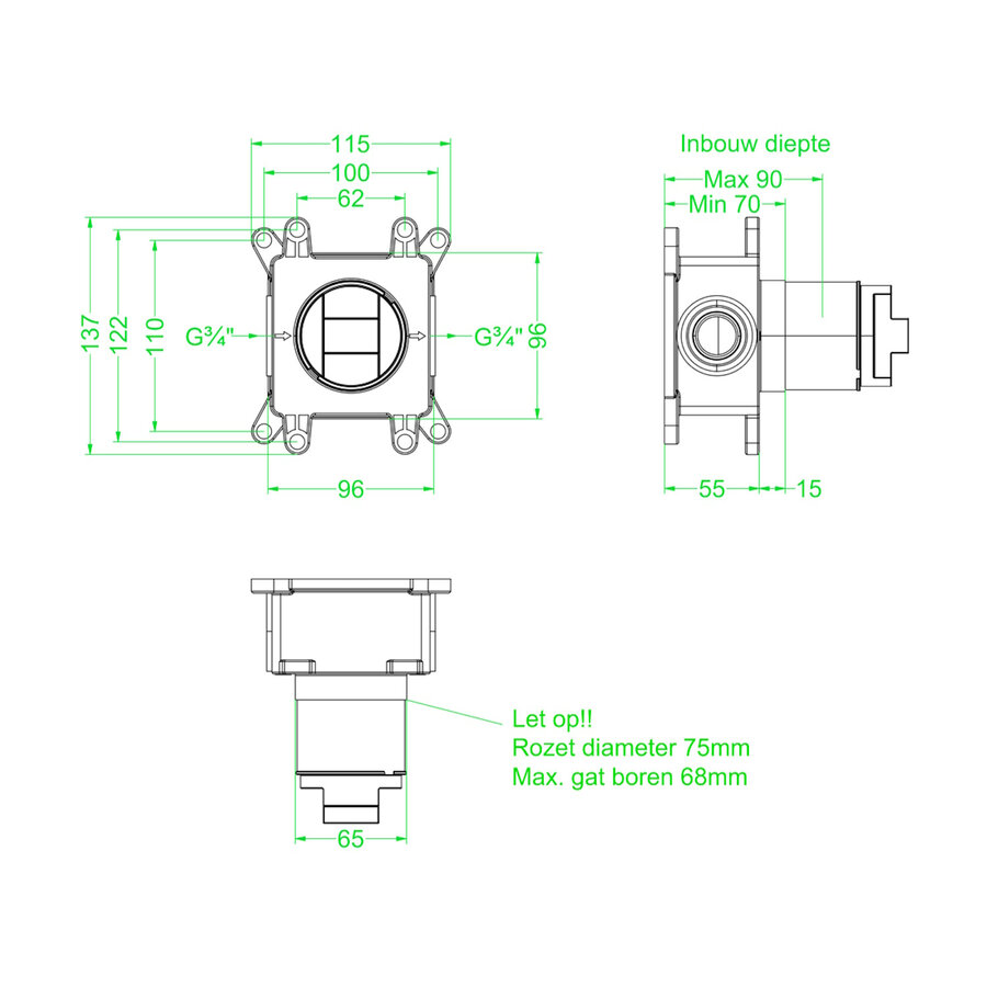 Inbouwbox IVY tbv Inbouw Stopkraan Symmetry Donker Blauw