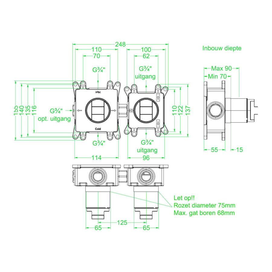 Inbouwbox IVY tbv Inbouw Thermostaat 2-weg Stop-Omstelling Symmetry Donker Blauw