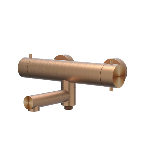 Badthermostaatkraan IVY Concord Opbouw Omstel Met Draaibare Baduitloop Met Omstel RVS316 Geborsteld Mat Koper PVD 