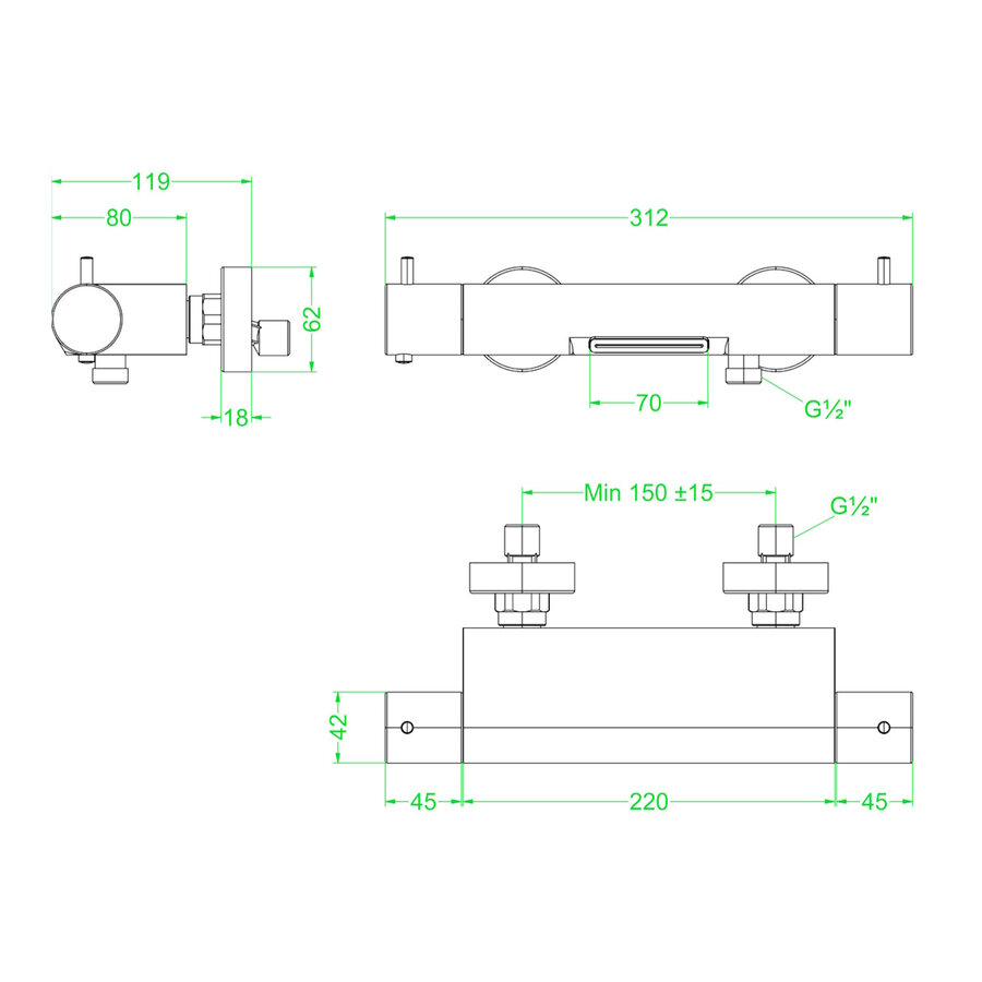 Badthermostaatkraan IVY Bond Opbouw Omstel Met Cascade Uitloop Met Omstel Cooltouch Zwart Chroom PVD