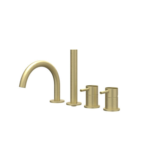 Badrandcombinatie IVY Concord 4-gats Mengkraan Met Uittrekbare Handdouche Draaibare Uitloop RVS316 Geborsteld Mat Goud PVD 