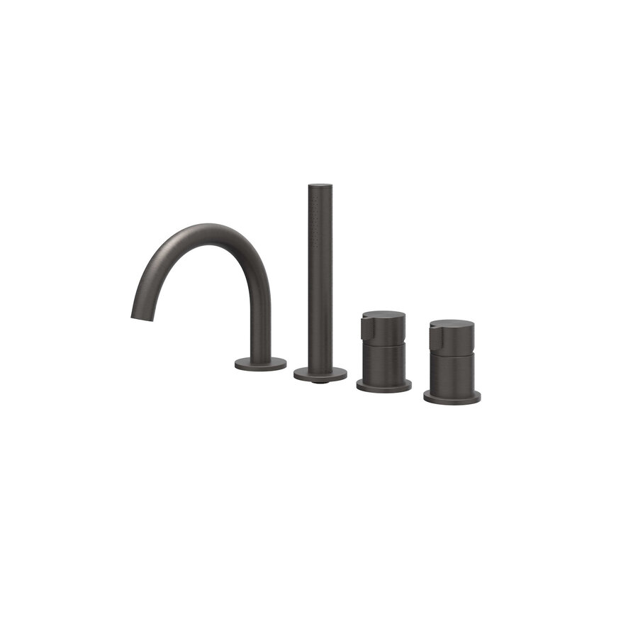 Badrandcombinatie IVY Tribe 4-gats Mengkraan Met Uittrekbare Handdouche Draaibare Uitloop RVS316 Geborsteld Carbon Black PVD