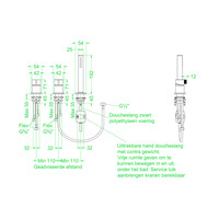Badrandcombinatie IVY Tribe 3-gats Mengkraan Met Uittrekbare Handdouche Zonder Uitloop RVS316 Geborsteld Mat Goud PVD