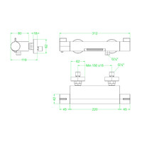 Badthermostaatkraan IVY Pact Opbouw Omstel Met Cascade Uitloop Met Omstel Cooltouch Geborsteld Nickel PVD