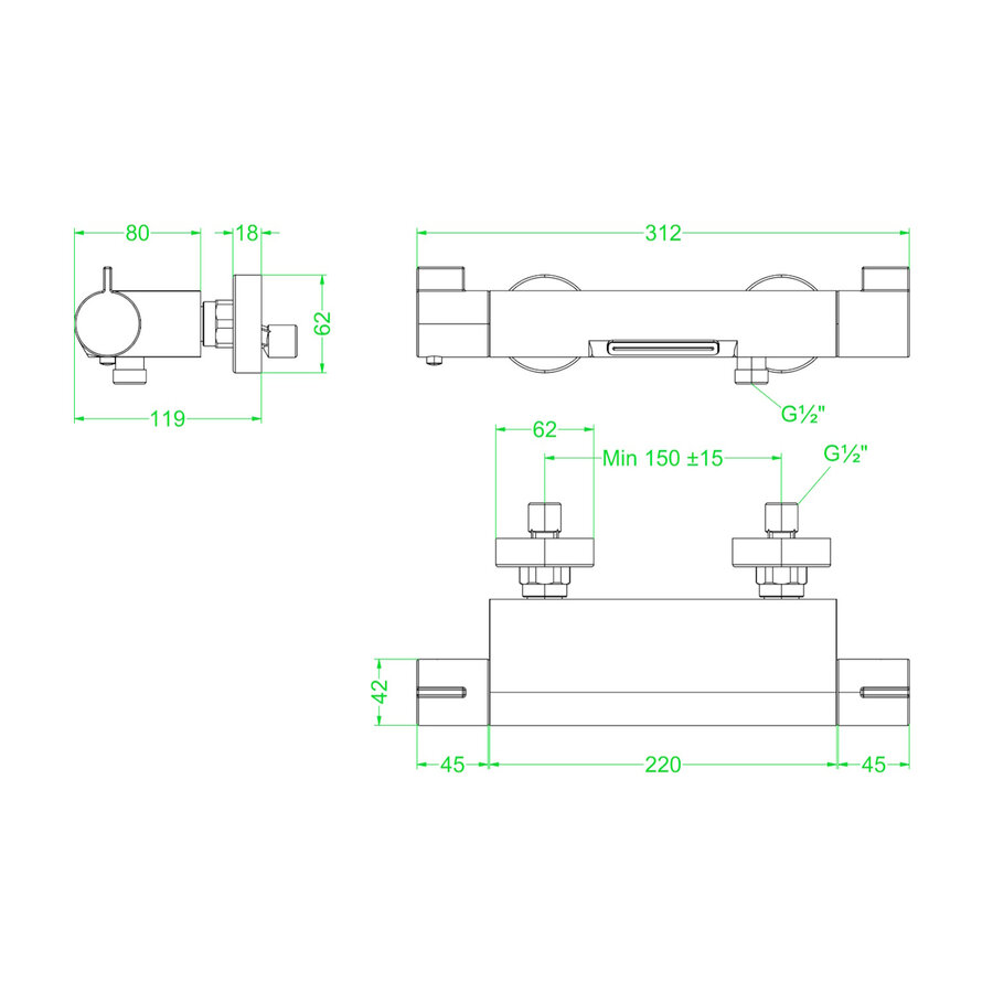 Badthermostaatkraan IVY Pact Opbouw Omstel Met Cascade Uitloop Met Omstel Cooltouch Geborsteld Nickel PVD