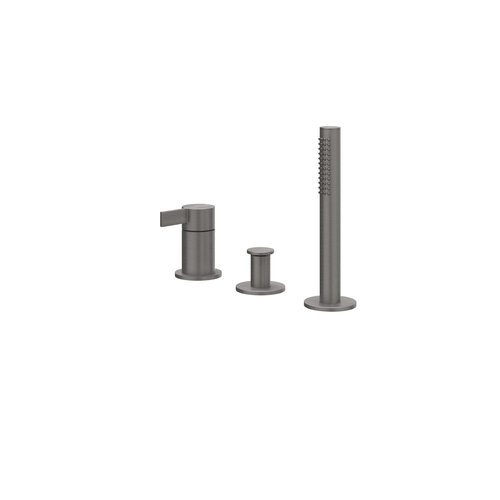 Badrandcombinatie IVY Pact 3-gats Mengkraan Met Uittrekbare Handdouche Zonder Uitloop Geborsteld Metal Black PVD 