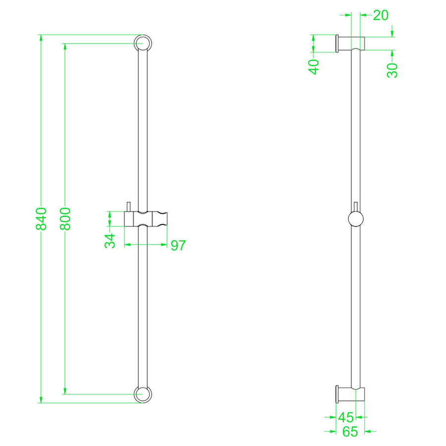 Glijstang IVY 80 cm Mat Zwart PED