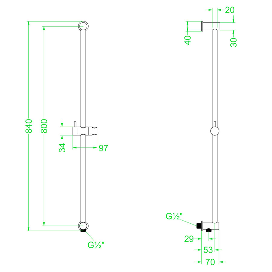 Glijstang IVY 80 cm Met Geintegreerde Wateruitlaat Geborsteld Metal Black PVD