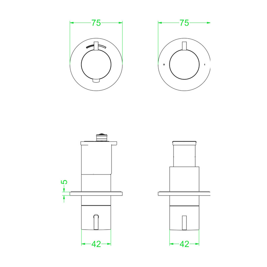 Afbouwdeel IVY Tribe Inbouwthermostaat 2-weg Stop-Omstel Symmetry Met Rond Rozet RVS316 Geborsteld Mat Goud PVD