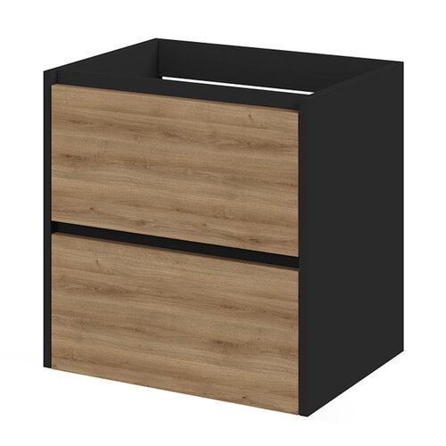 Meubelset Tiger Reverse 60 cm Met 2 Lades Chalet Eik - Mat Zwart incl Oval Wastafel Mat Zwart 