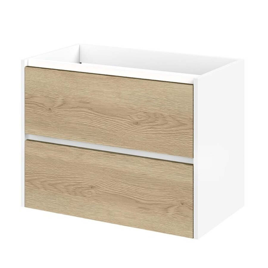Meubelset Tiger Reverse 80 cm Met 2 Lades Natural Eik - Mat Wit incl Oval Wastafel Mat Wit
