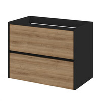 Meubelset Tiger Reverse 80 cm Met 2 Lades Chalet Eik - Mat Zwart incl Oval Wastafel Mat Zwart